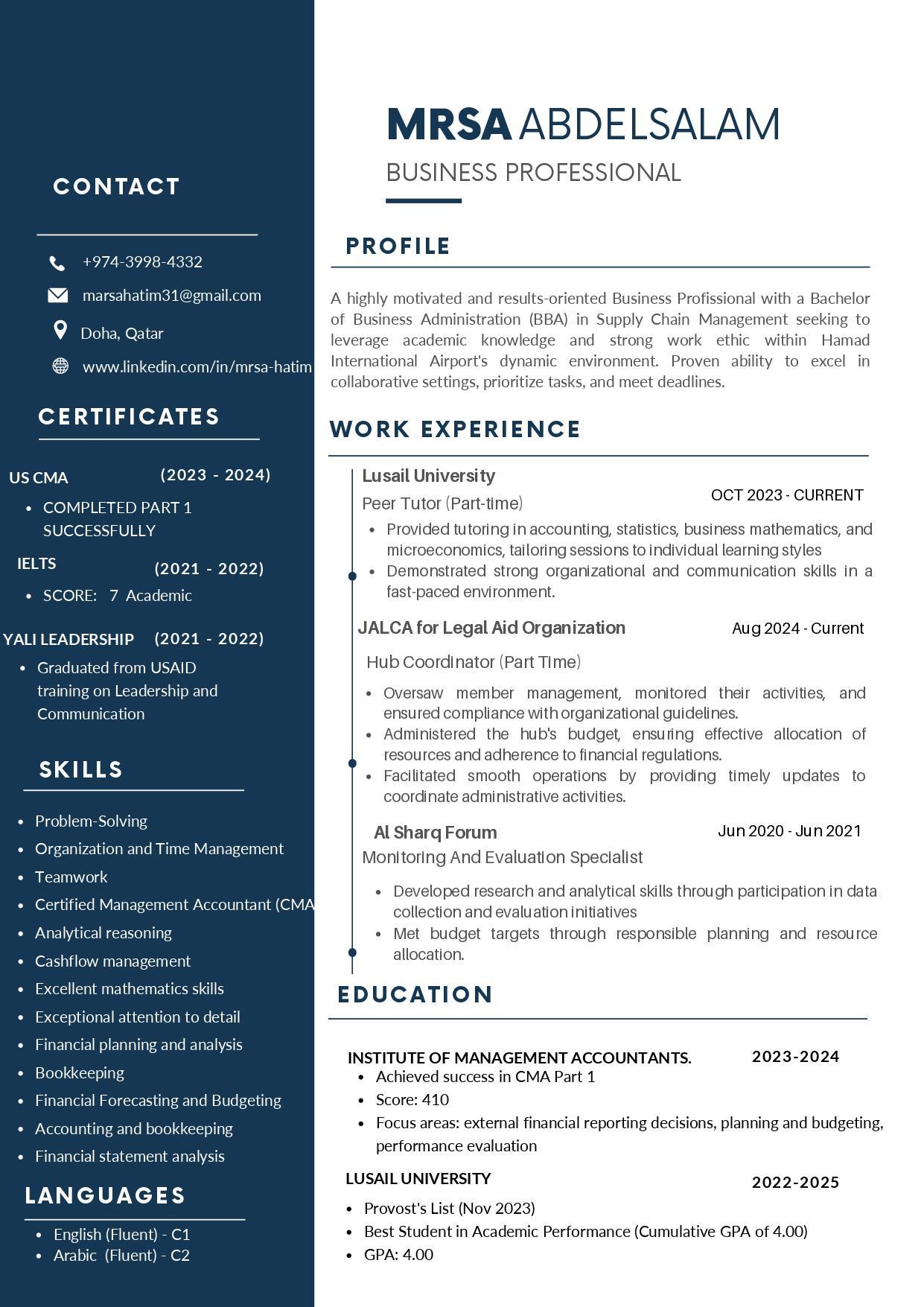 MRSA ABDELSALAM, Semi Qualified CMA